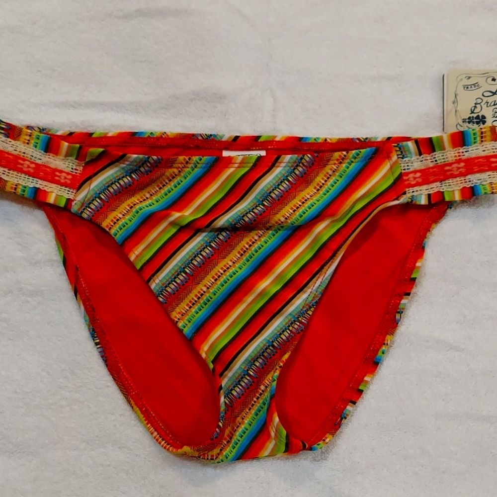 NWT Lucky Brand Bikini Swim Bottom Womens  M  Stretch Colorful Orange Rainbo